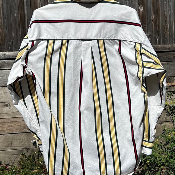 Vintage Ralph Lauren Chaps Long sleeve button down Shirt Striped Cream and green - Picture 6 of 7